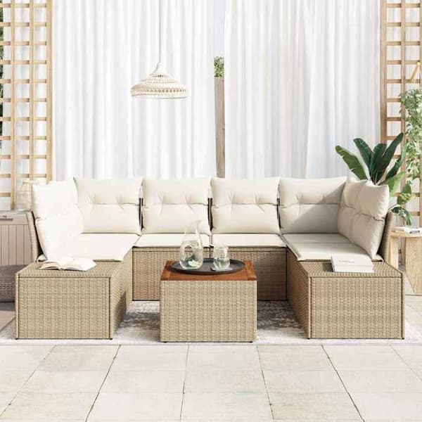 Maison Exclusive - 7 osan beige polyrottinkinen puutarhakalustesetti