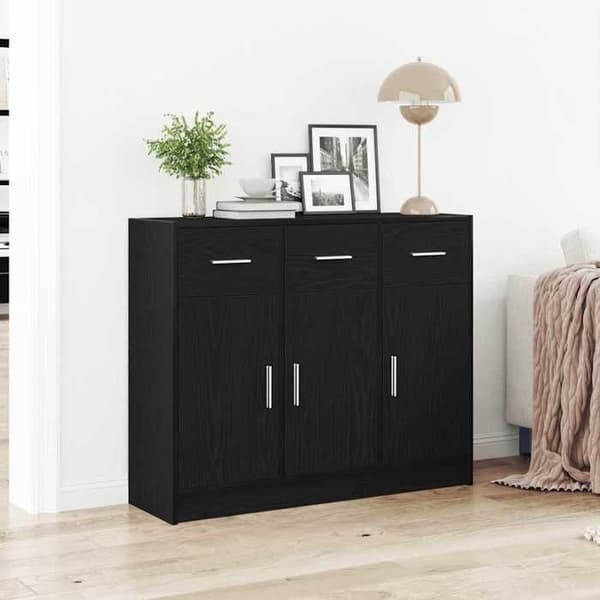 Maison Exclusive - Buffet i sort egetræ 91 x 28 x 75 cm ingeniørtræ