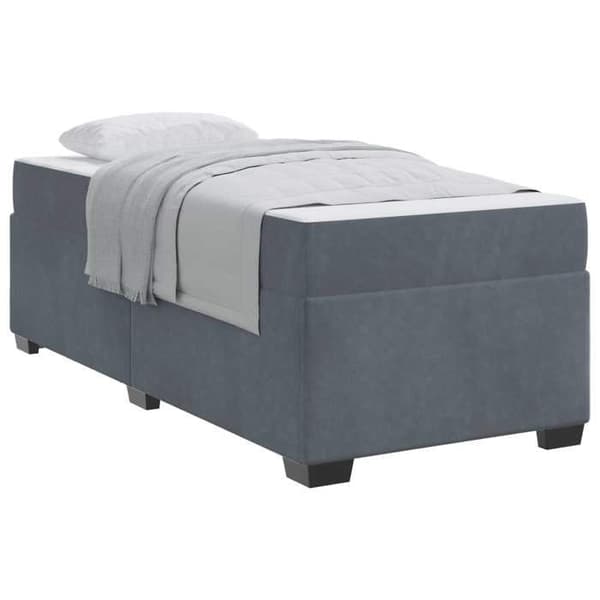 Sängram med madrass - EXKLUSIV HEM - 90 x 190 cm - Mörkgrå - Sammet & trä - Pocketfjädermadrass Mörkgrå