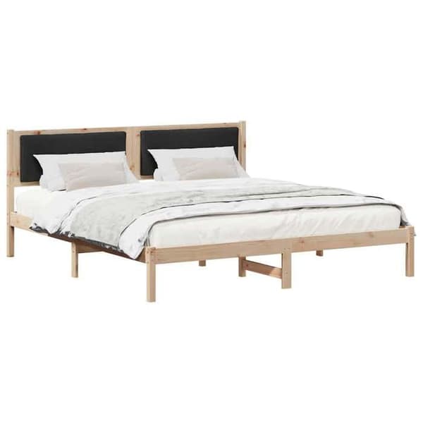 Sengestel - EKSKLUSIV HUS - 200 x 200 cm - Sort - Massivt fyrretræ - Polyester hovedgærde Svart