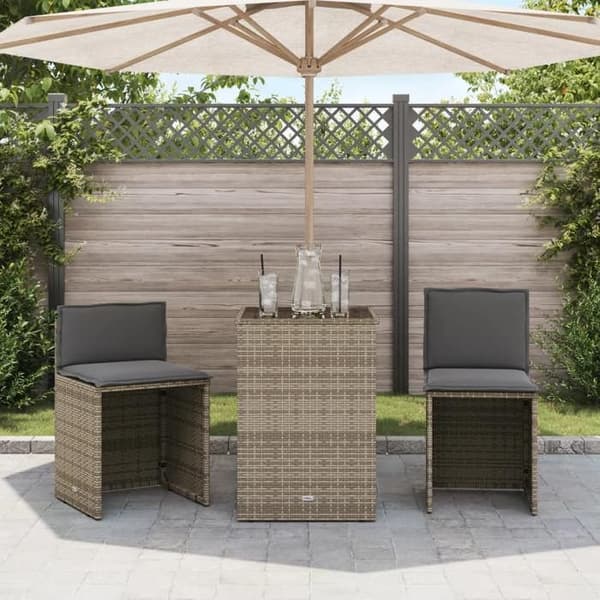Maison Exclusive - Bistroset 3 delar med grå kuddar i flätad resin