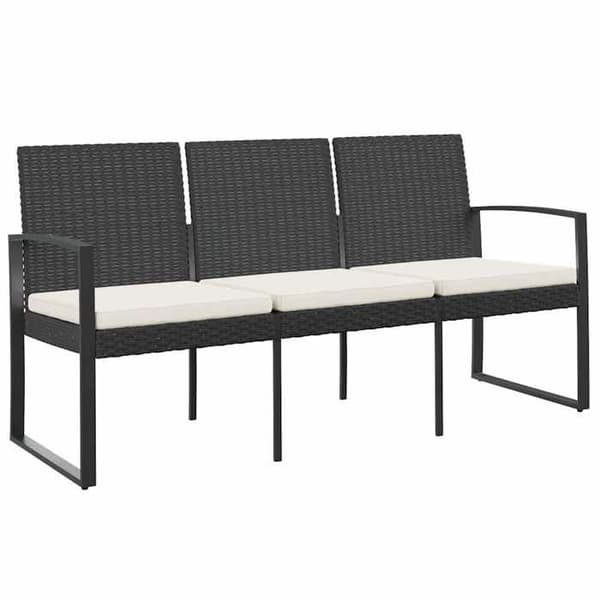 Maison Exclusive - Bænk til haven med 3 pladser og sorte puder i PP rattan
