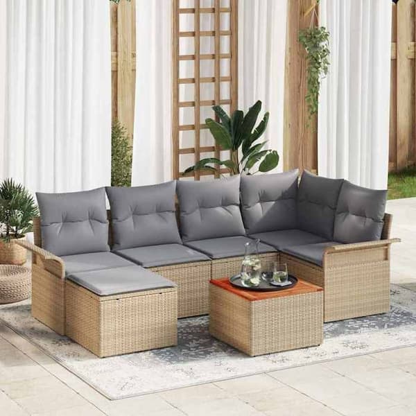 Maison Exclusive - 7 osan beige polyrottinkinen puutarhakalustesetti