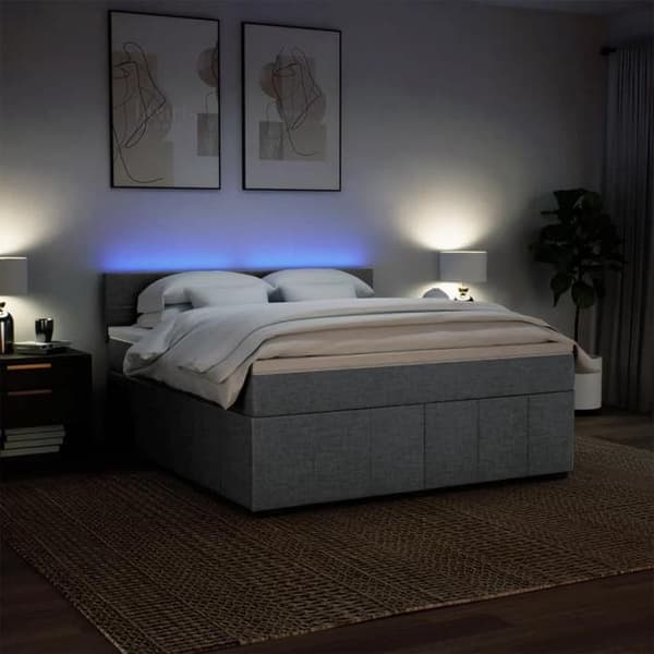 Sängram med madrass - 180x200cm - Ljusgrå - Anpassningsbara LED-lampor - 2 platser