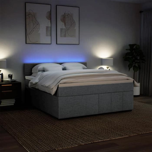 Sengestel med madras - 180x200cm - Lys grå - Tilpasselige LED-lys - 2 pladser