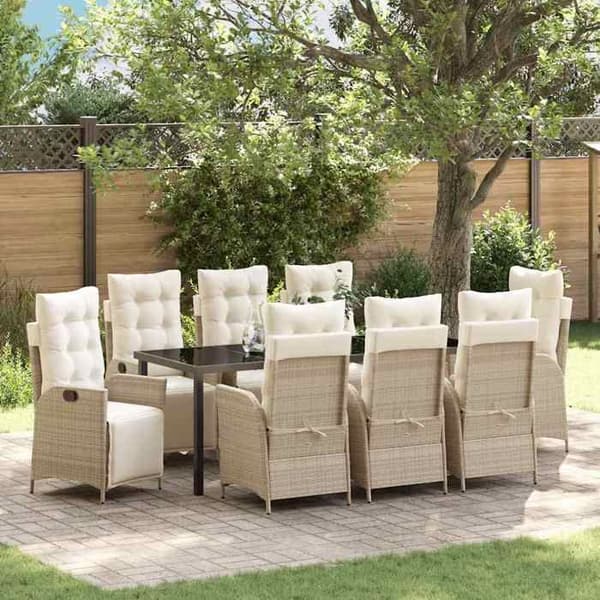 Maison Exclusive - 9 pc spisestue sæt til haven i beige polyrotin beige