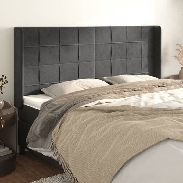 Maison Exclusive - Päätylevy korvilla Tummanharmaa 203x16x118/128 cm Sametti mörkgrå