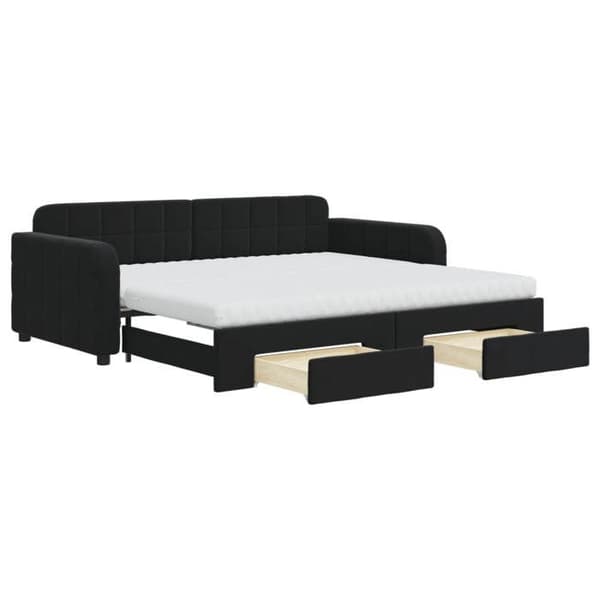 Maison Exclusive - Sengebænk med udtræk og skuffer sort 90x190 cm fløjl