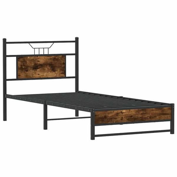 Sengestel - EKSKLUSIV HUS - 80x200 cm - Røget eg - Træ & stål - Lamelseng Rökt ek