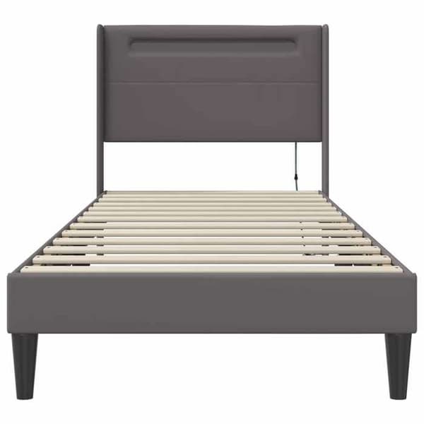 Sängram - MAISON EXCLUSIVE - Maison Exclusive - Grå konstläder - 100 x 200 cm - Flerfärgade LED-lampor & USB Grå