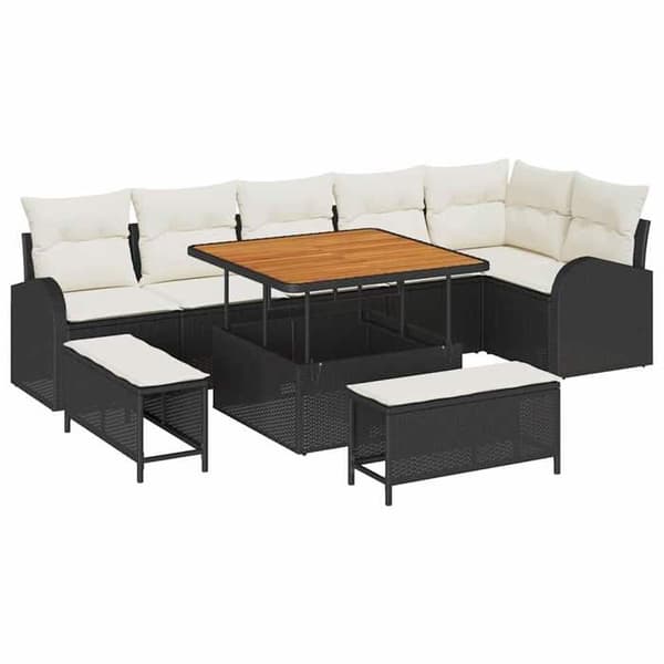 Trädgårdsmöbler - EXKLUSIVT HUS - Set 9 delar - Svart - Poly rattan - Justerbart bord Svart