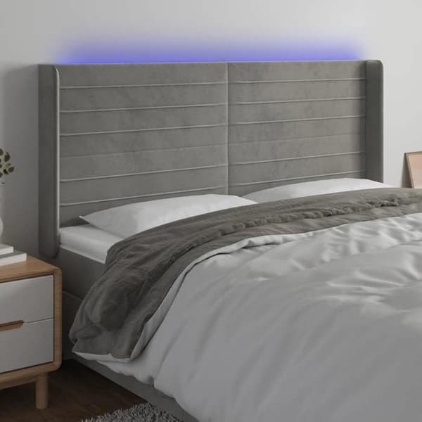Maison Exclusive - LED-päätyharso Vaaleanharmaa 203x16x118/128 cm Sametti Ljusgrått