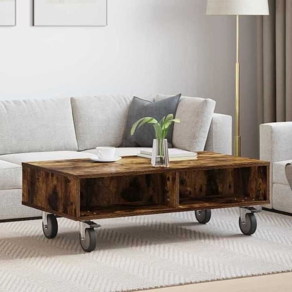 Maison Exclusive - Sidebord med hjul Røget eg 90 x 50 x 30 cm