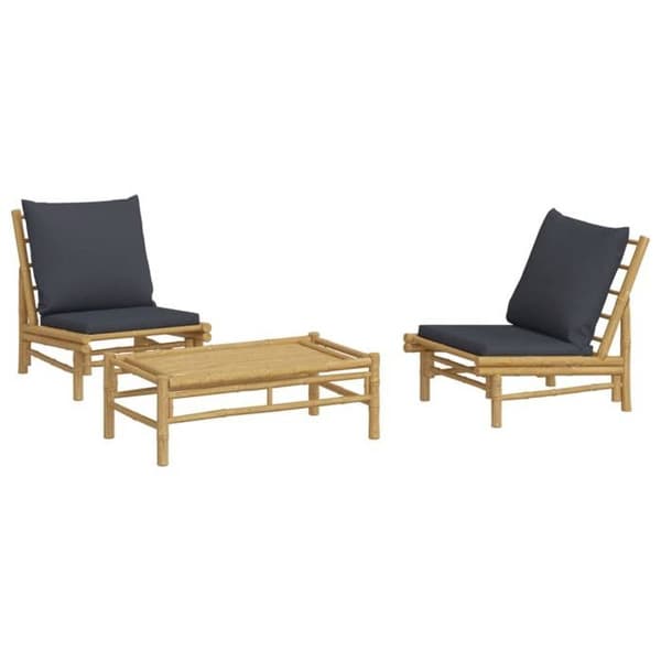 Maison Exclusive - Trädgårdsmöbler 3 delar med mörkgrå kuddar i bambu