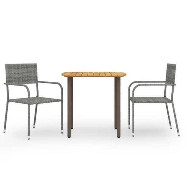 Havemøbel sæt - MAISON EXCLUSIVE - 3 dele - Grå flettet resin - Akacietræ bord - Stabelbare stole Grå