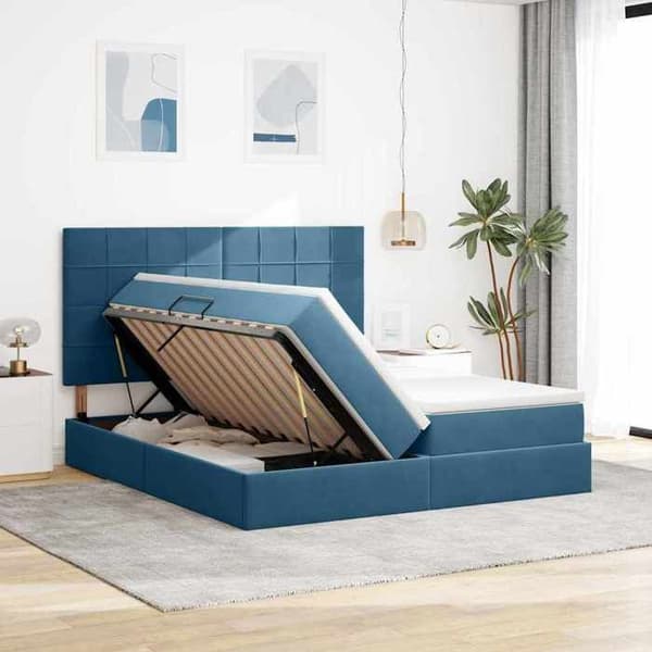 Maison Exclusive - Förvaringssäng med mörkblå lagring 200 x 200 cm Sammet