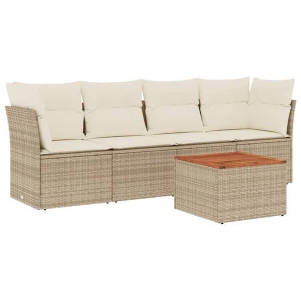 Maison Exclusive - Trädgårdsmöbler med kuddar 5 delar beige flätad resin