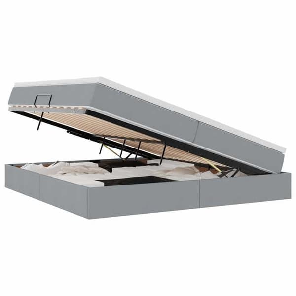Sängram med madrass - EXKLUSIV HEM - 200 x 200 cm - Ljusgrå - Polyester - Hydraulisk förvaring Ljusgrått