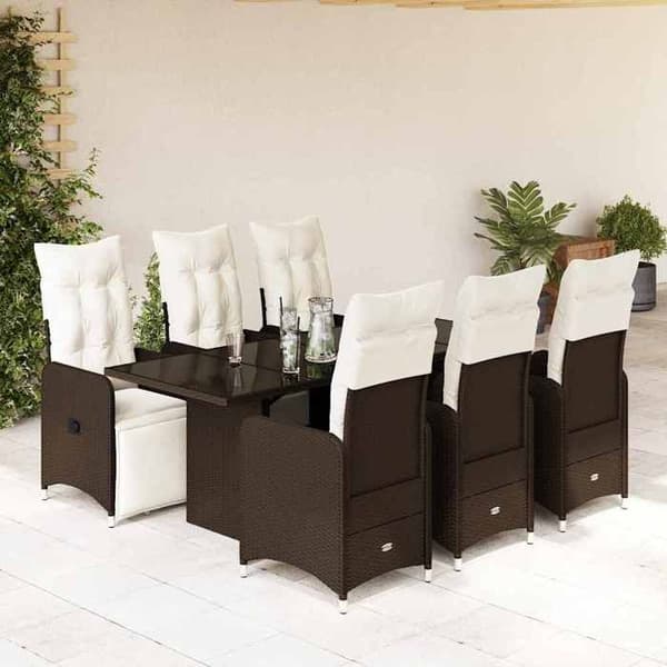 Maison Exclusive - Havebistro sæt 7 dele med brune puder i poly rattan brun