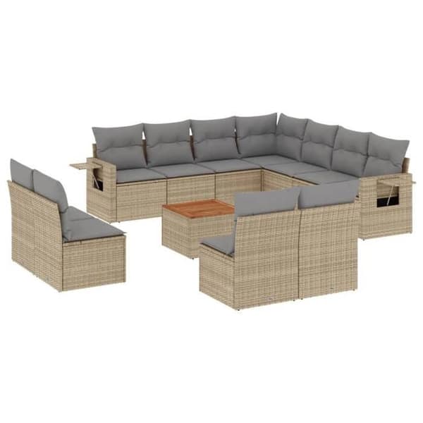 Maison Exclusive - Trädgårdsmöbler med kuddar 12 delar beige flätad resin