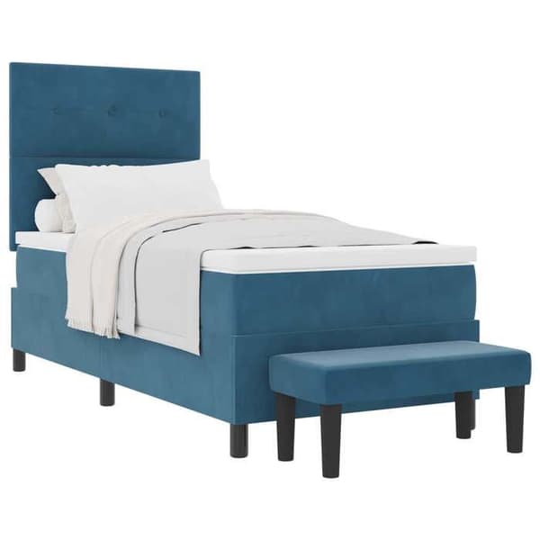 Maison Exclusive - Resårmadrass med mörkblå sänggavel 200 x 80 cm Sammet