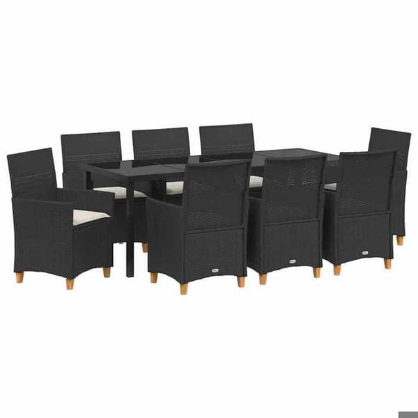 Maison Exclusive - 9 pc have spisebordssæt i sort polyrotin Svart