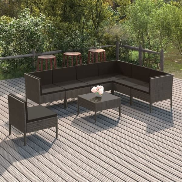 Maison Exclusive - Trädgårdsmöbler 8 delar med kuddar i grå flätad resin