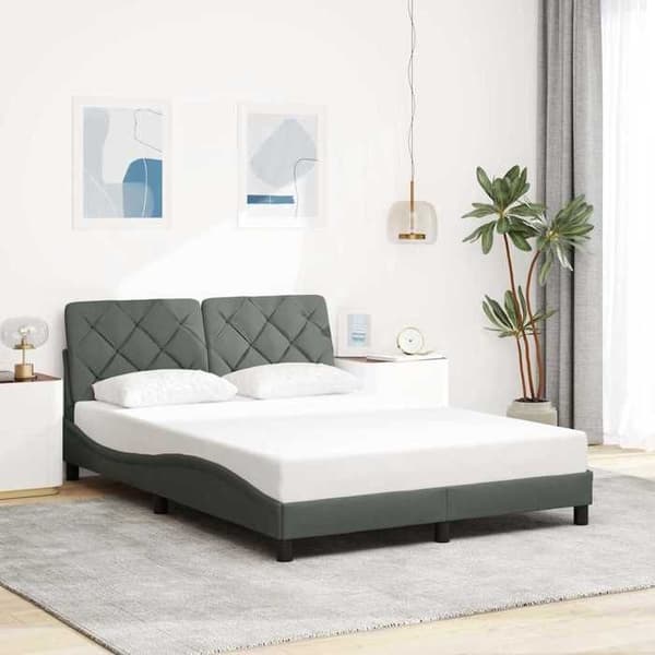 Sengestel - EKSKLUSIV HUS - 120 x 200 cm - Mørkegrå - Indbygget LED - Hovedgærde og lameller inkluderet Mörkgrå