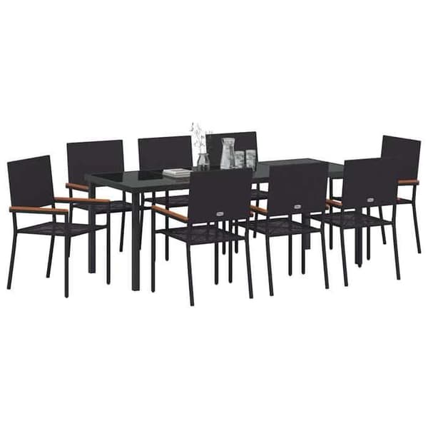 Maison Exclusive - 9 pc have spisebordssæt i sort polyrotin Svart