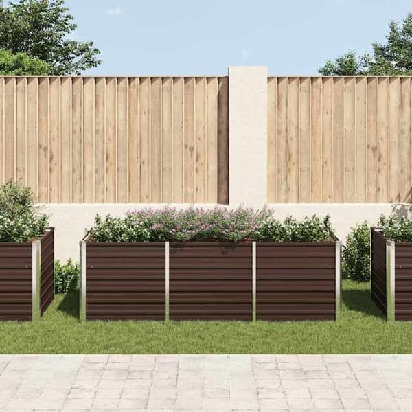 Rektangulær plantekasse - EKSKLUSIV HUS - 80x40x40 cm - Galvaniseret stål - Brun - Klar til montering brun