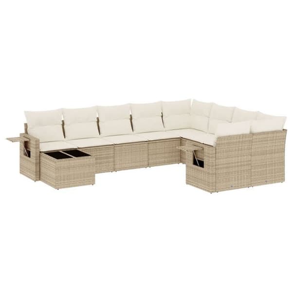 Maison Exclusive - Trädgårdsmöbler med kuddar 10 delar beige flätad resin