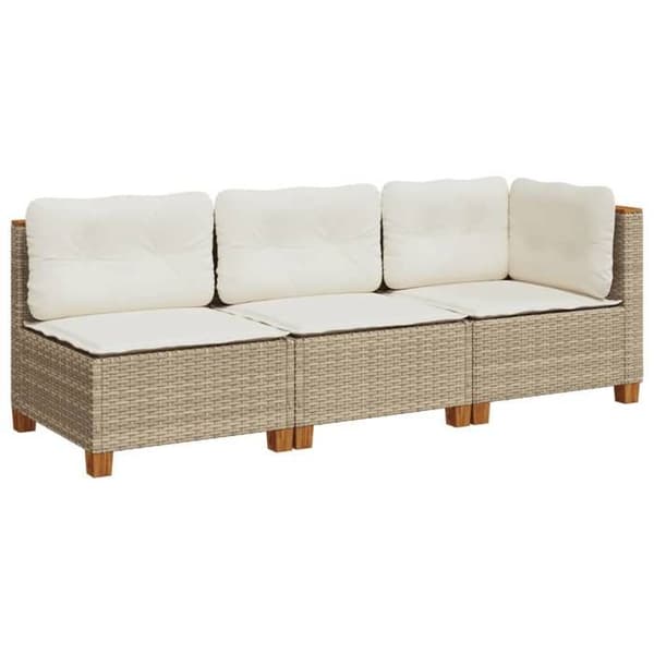 Maison Exclusive - Trädgårdsoffa med kuddar 3 platser beige flätad resin