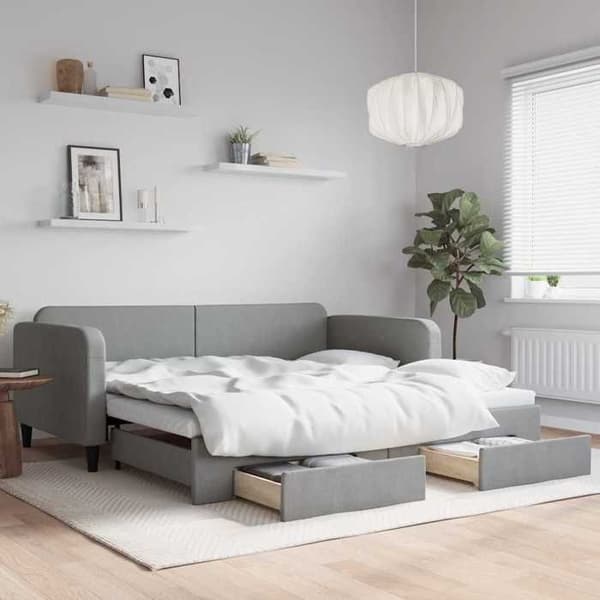Päivävuode - EXCLUSIVE-KOTI - 100x190 cm - Alivuode - Harmaa kangas - 2 laatikkoa