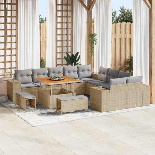 Maison Exclusive - 13 osan beige polyrottinkinen puutarhakalustesetti