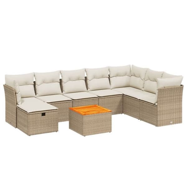 Maison Exclusive - Trädgårdsmöbler med kuddar 9 delar beige flätad resin