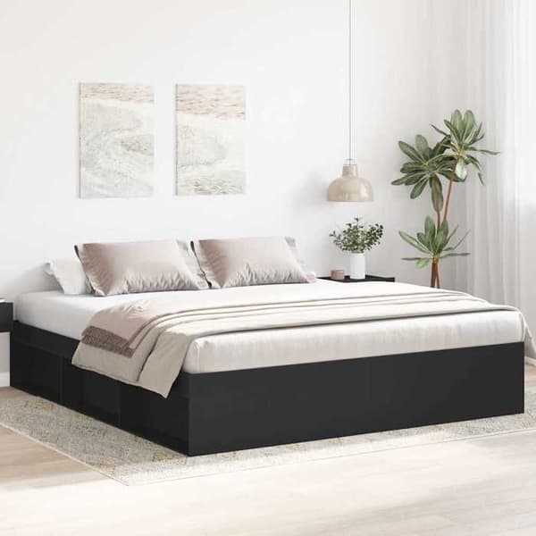 Sengestel - EKSKLUSIV HUS - 200x200 cm - Sort - 6 rum - Krydsfiner lameller Svart