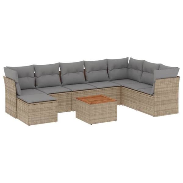 Maison Exclusive - Trädgårdsmöbler med kuddar 9 delar beige flätad resin