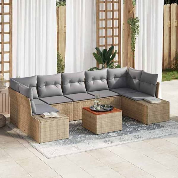 Maison Exclusive - 8-delars trädgårdsoff-set i beige polyrotting beige