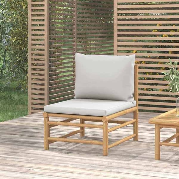 Maison Exclusive - Centralt trädgårdsoff med ljusgrå kuddar i bambu Ljusgrått