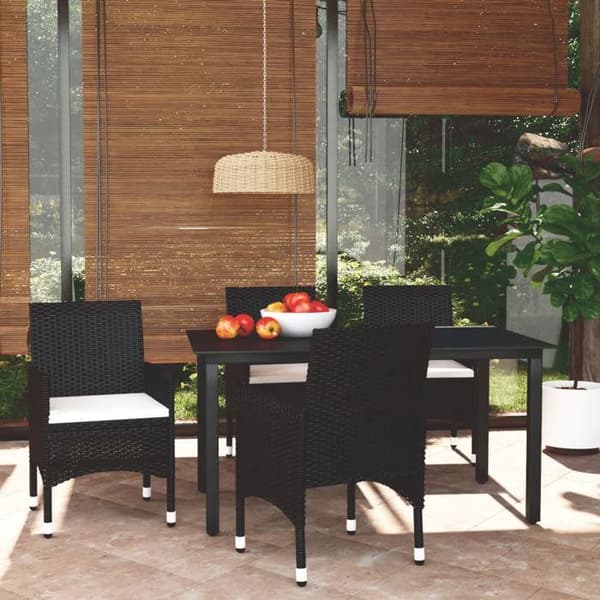 Maison Exclusive - Have spisebordssæt med puder 5 dele poly rattan sort
