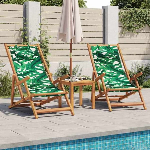 Maison Exclusive - Fällstol i massivt eukalyptusträ och tyg, bladmönster