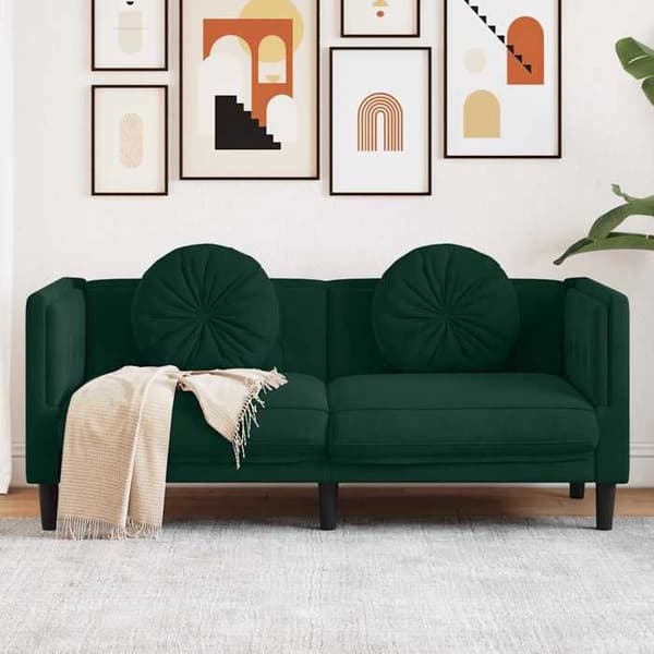 Maison Exclusive - Soffa med kuddar 2 platser mörkgrön sammet