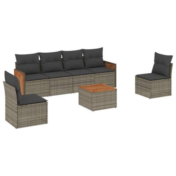 Maison Exclusive - Trädgårdsmöbler med kuddar 7 delar grå flätad resin