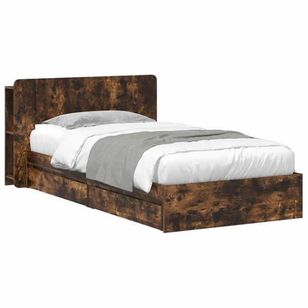 Maison Exclusive - Sängram med förvaring och låda Ek rökig 100 x 200 cm