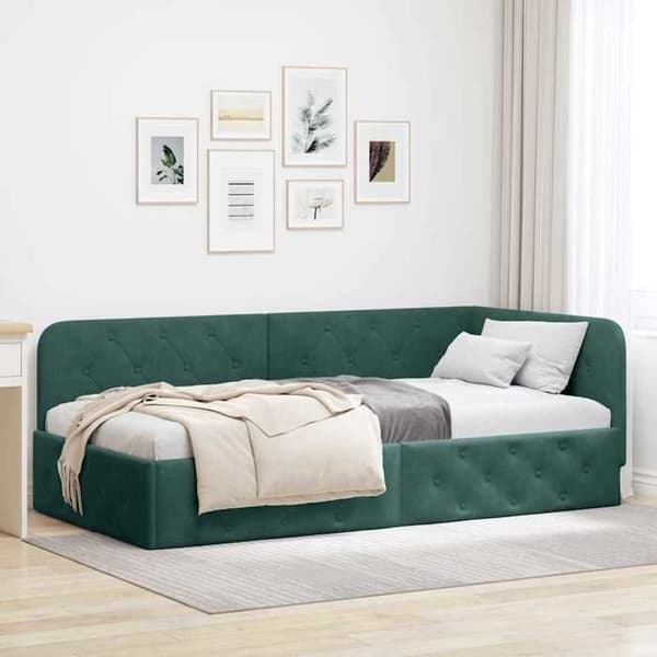 Maison Exclusive - Tummanvihreä kulmasänky 90 x 200 cm Sametti Mörkgrön