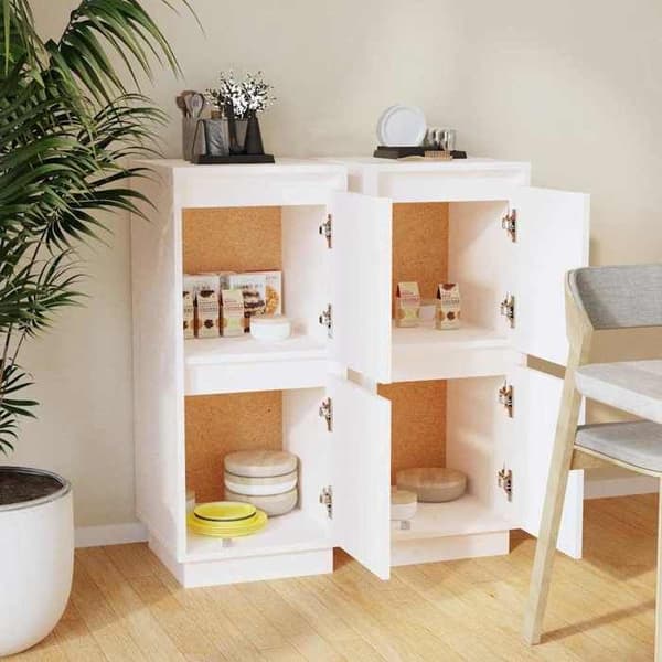 Maison Exclusive - Bufféer 2 st Vit 31,5x34x75 cm Massivt furu Vit
