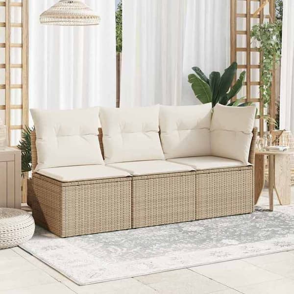 Maison Exclusive - Trädgårdsoffa med kuddar 3 platser beige flätad resin beige