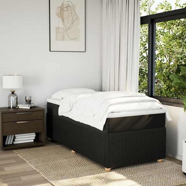 Maison Exclusive - Seng med lamelbund og madras Sort 90x200 cm Stof