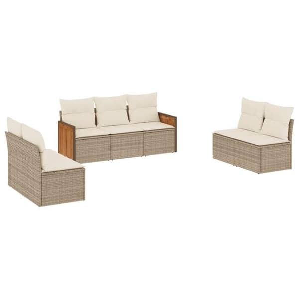 Maison Exclusive - Trädgårdsmöbler med kuddar 7 delar beige flätad resin