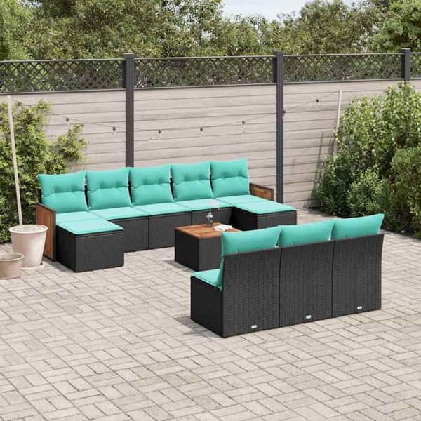 Havemøbel sæt - MAISON EXCLUSIVE - Modulerbar - Sort - 11 dele - PE rattan & akacietræ bordplade Svart
